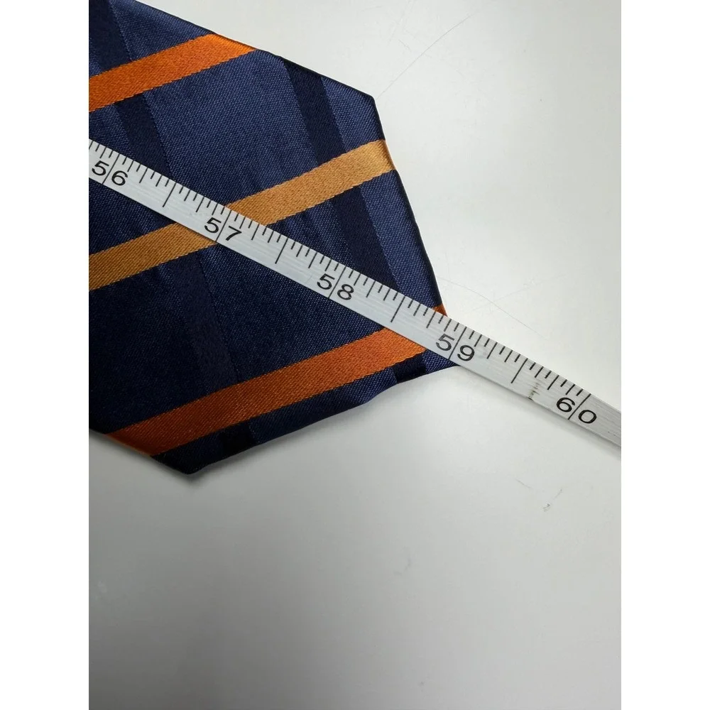 Corsini Sevenfold Collection Mens Silk Tie Navy Blue Orange Diagonal Stripe